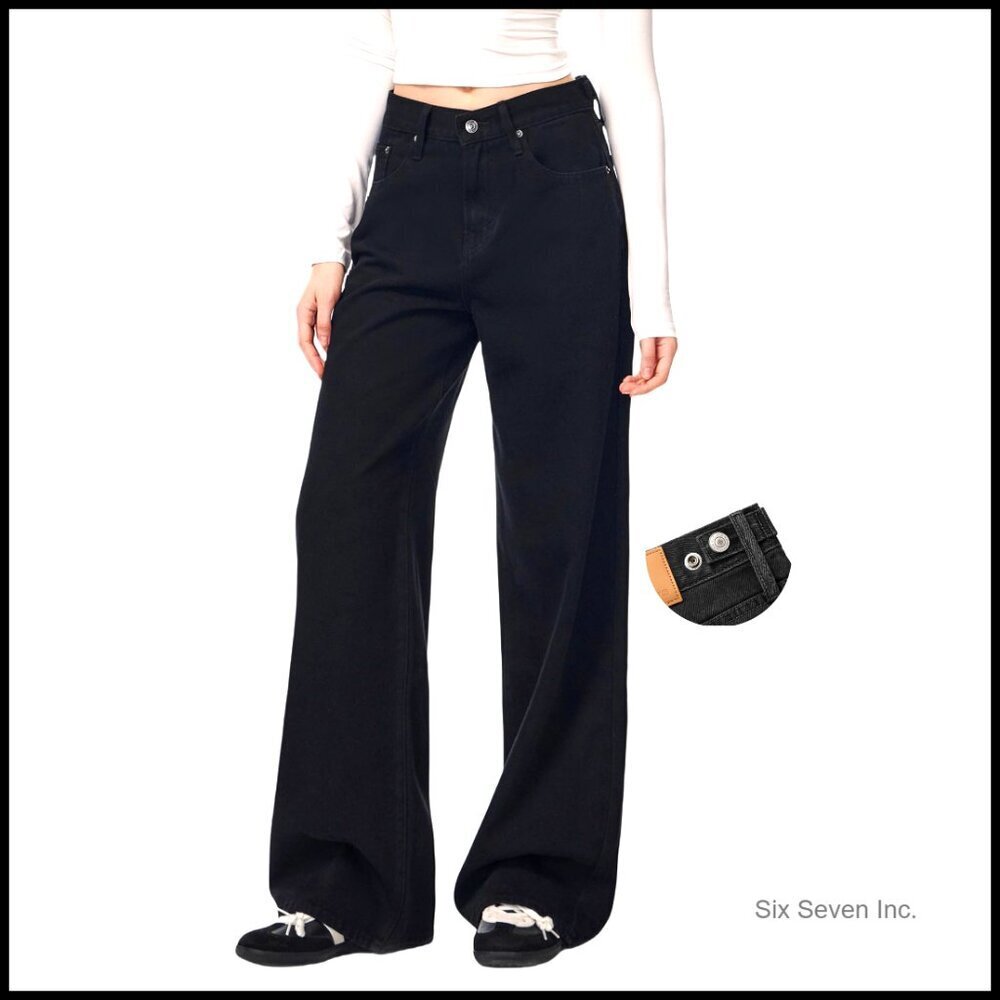 Adjustable Waist Baggy Jeans Wide Leg High Rise Y2K Denim Pants